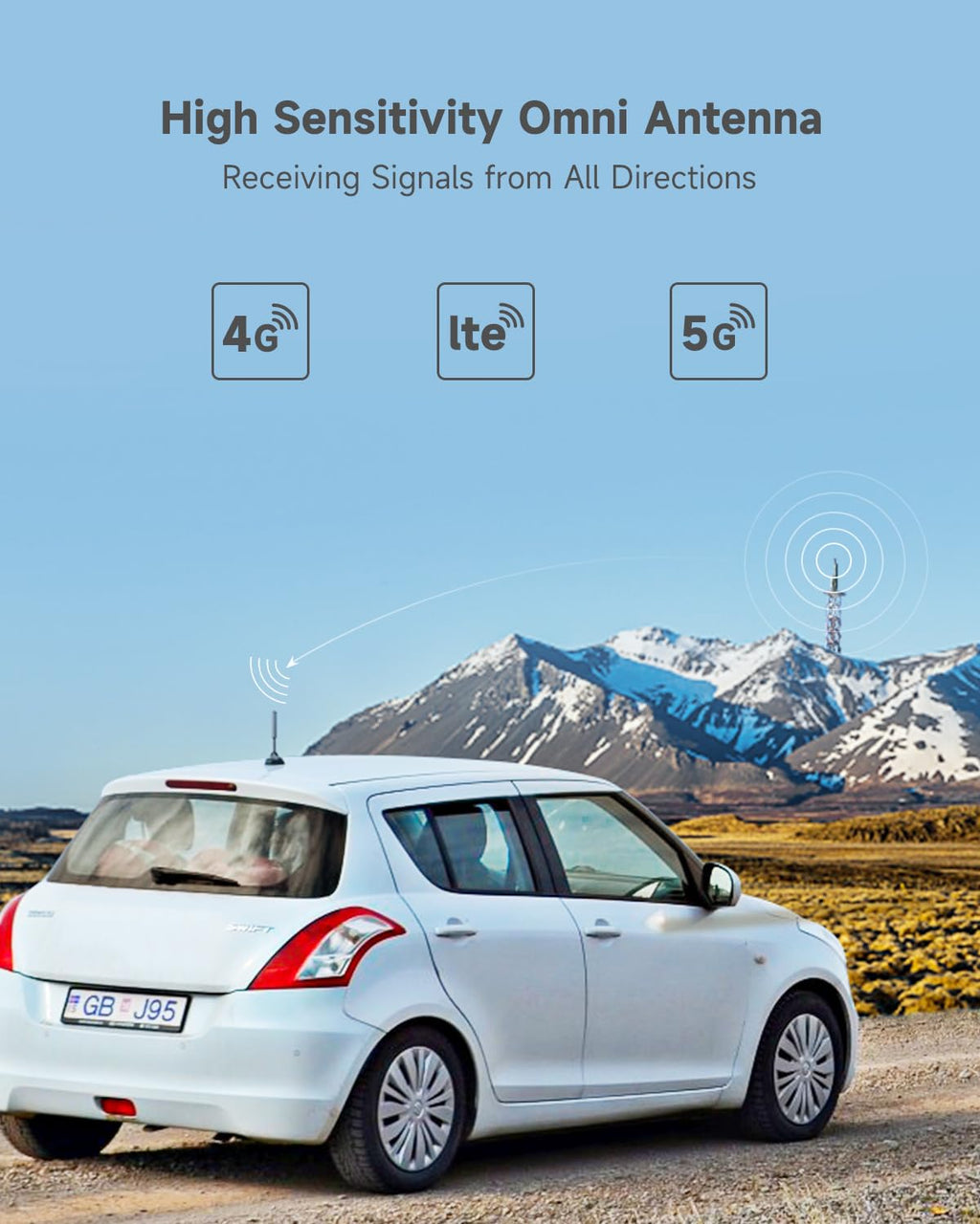 Vehicle Cell Phone Signal Booster with Omni-Directional Roof Antenna Grey T4267