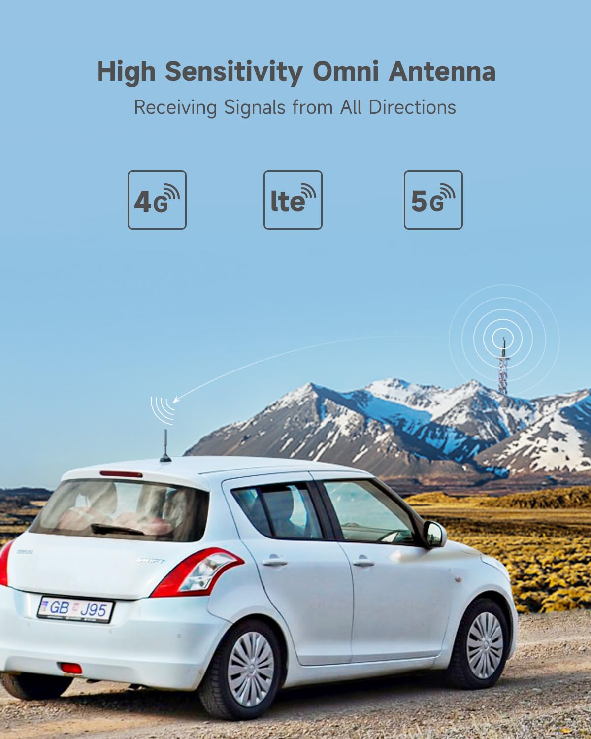 Vehicle Cell Phone Signal Booster with Omni-Directional Roof Antenna Grey T4267