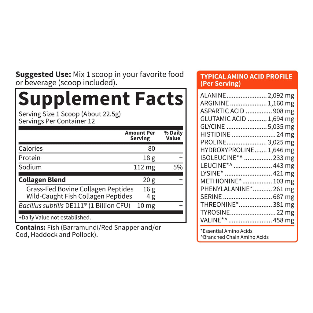 Marine & Grass-Fed Collagen Peptides Powder with Probiotics & BCAAs Unflavored U75437
