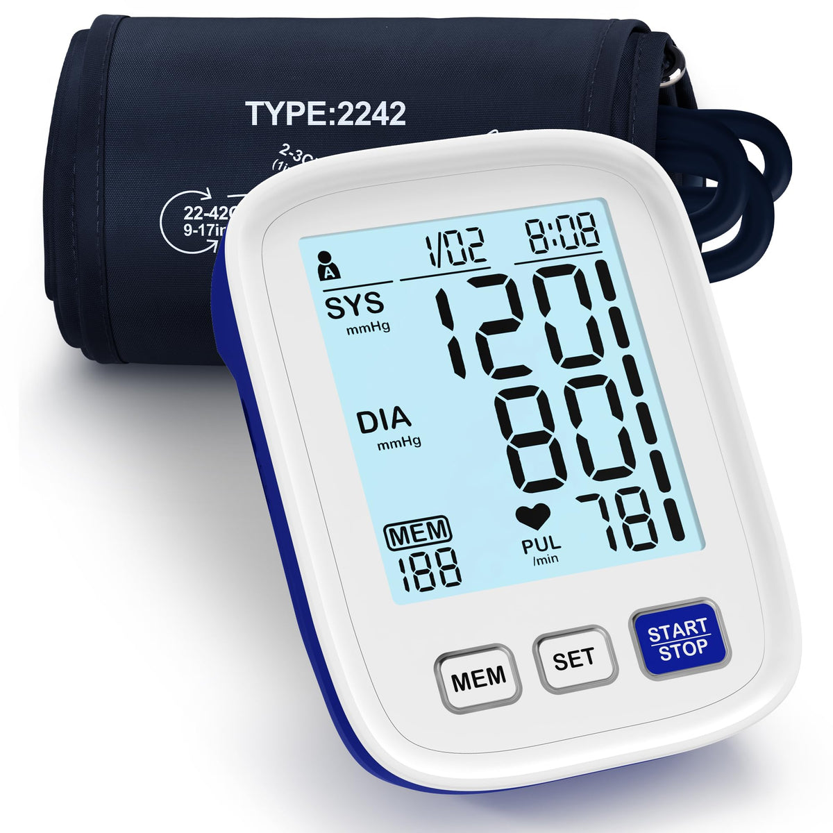 Automatic Digital Blood Pressure Monitor, 9-17 Inches Cuff, Large Backlit Screen P10976