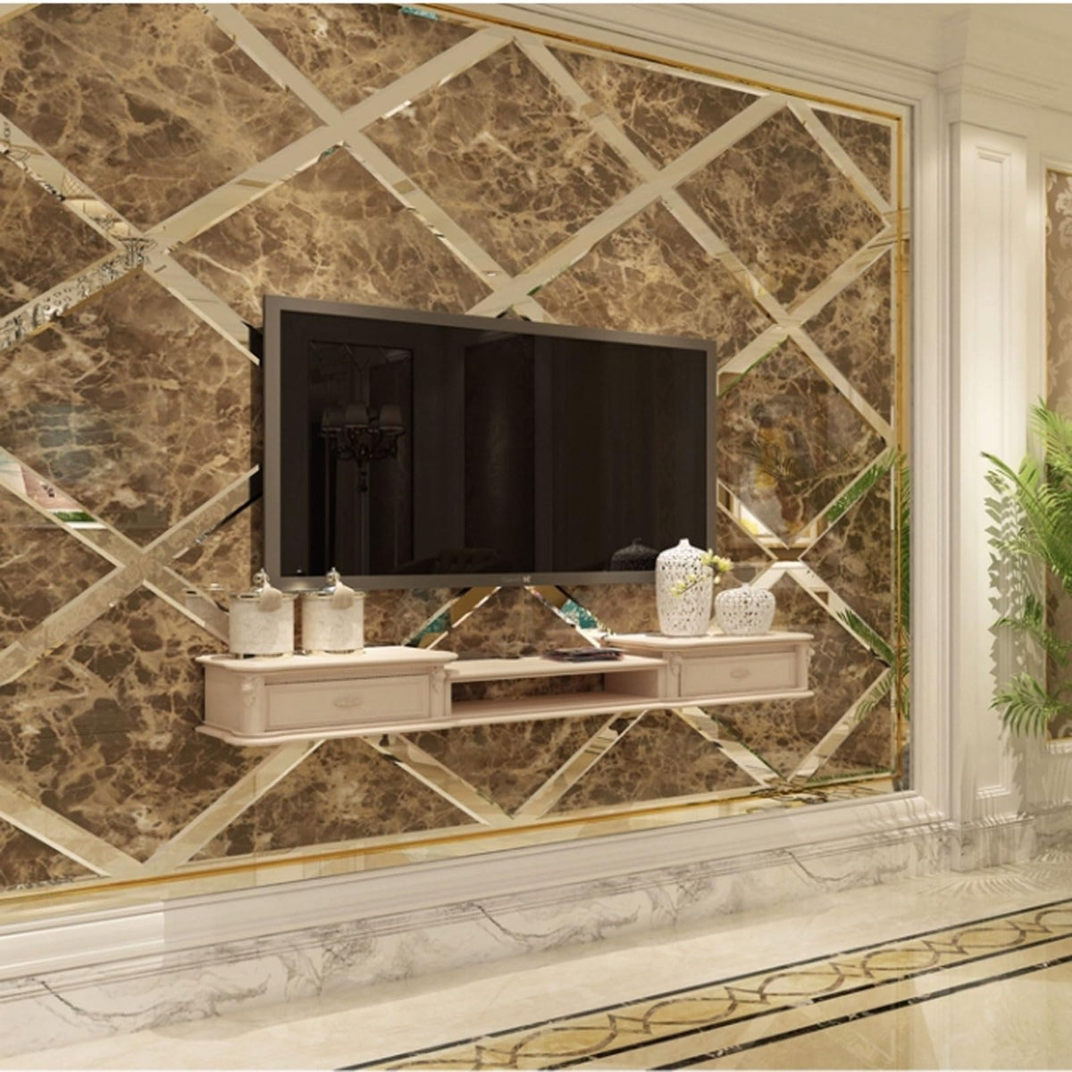 Wall Mounted TV Stand with Drawers and Open Storage Shelf E98378