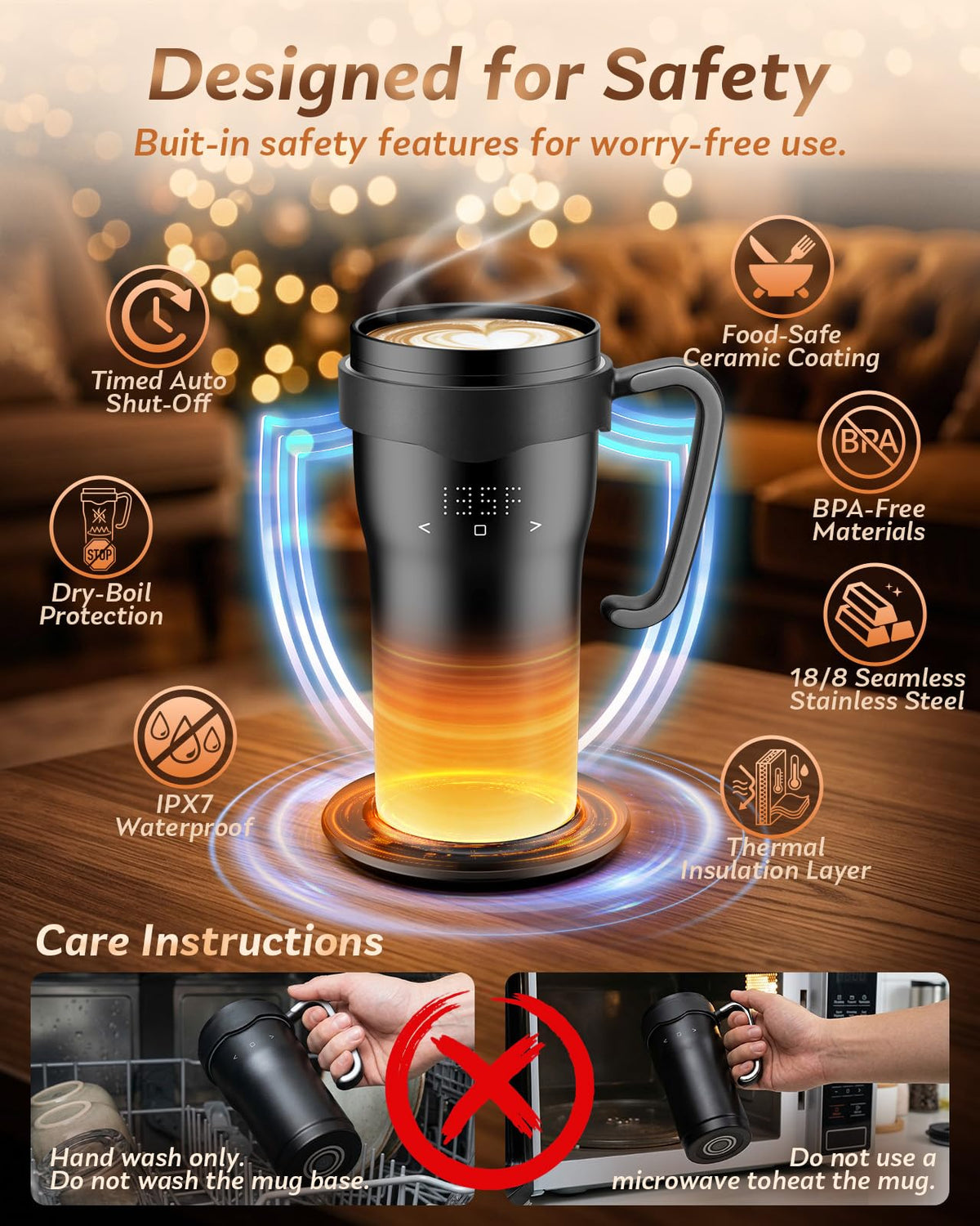 16oz Temperature Control Rechargeable Heated Mug X2642