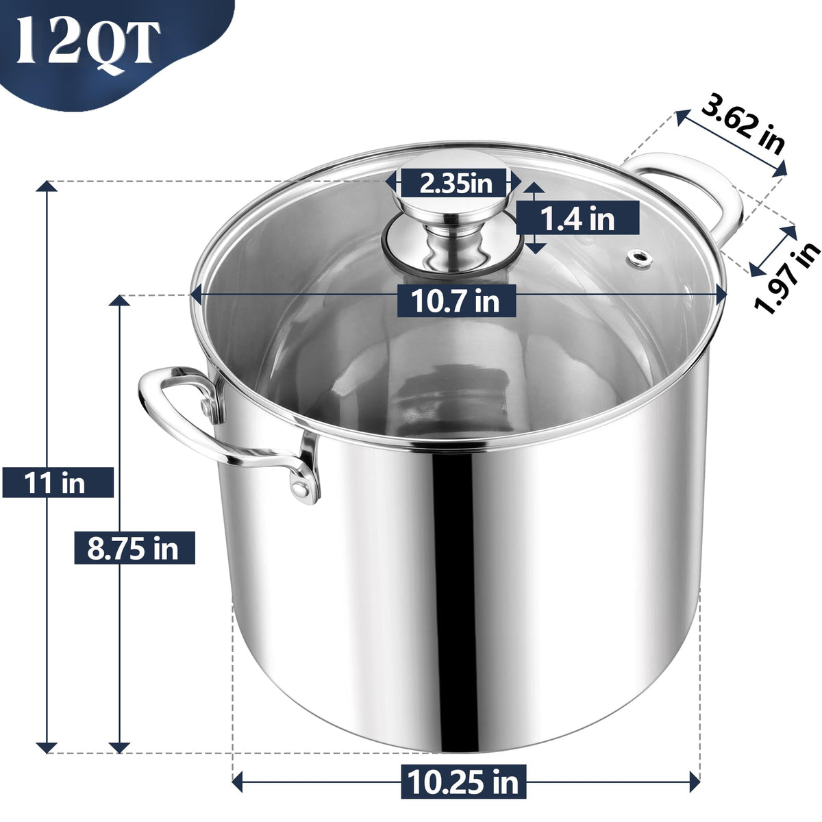12 Quart Stainless Steel Stock Pot with Lid X1114