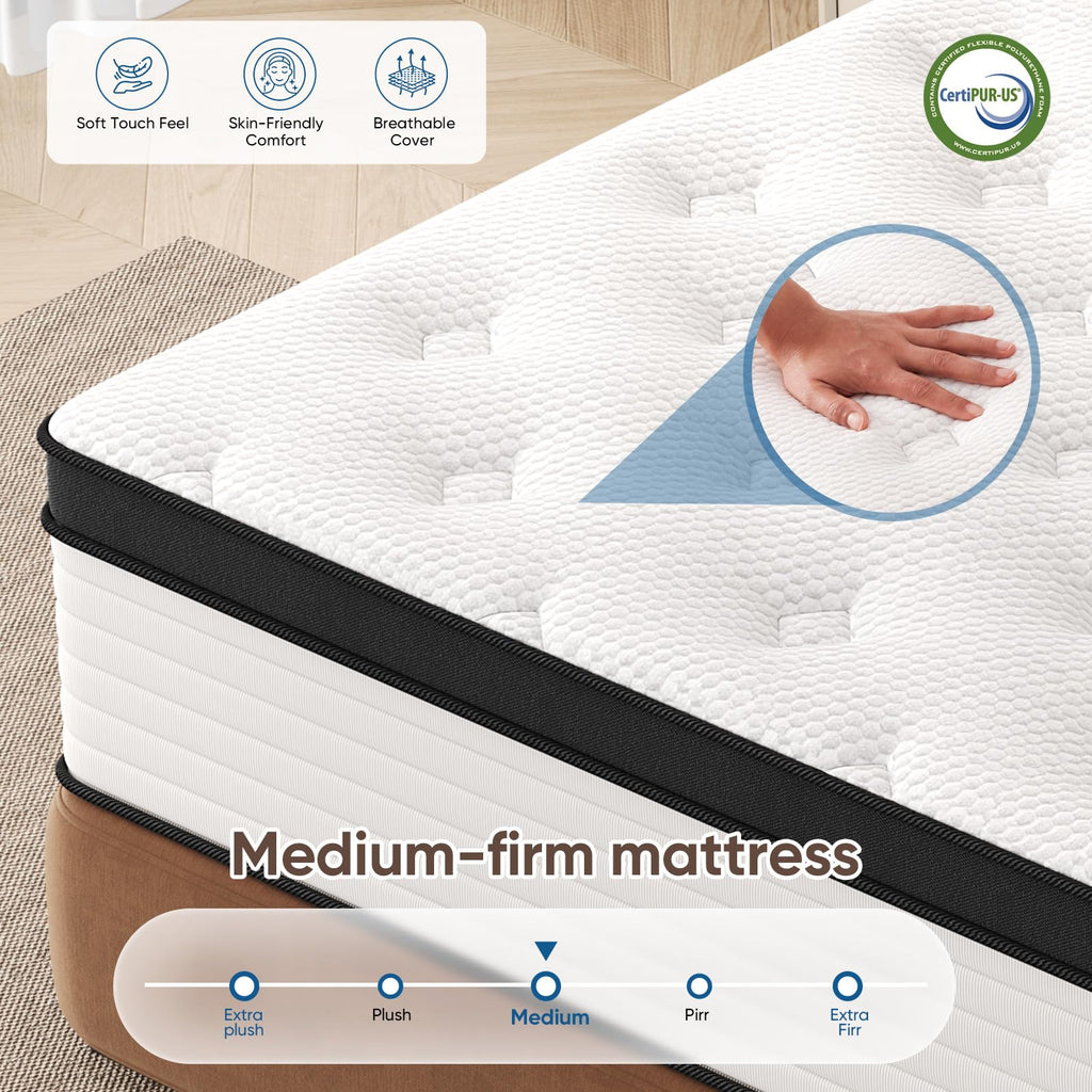 12 Inch Medium Firm Hybrid Memory Foam Mattress F3670