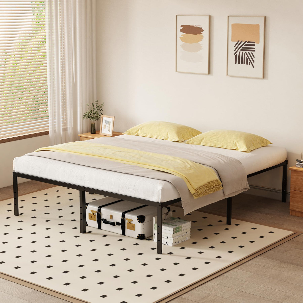 Queen 18 Inch Metal Platform Bed Frame, Black K82984
