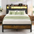 Full Bed Frame with LED Lights and Charging Station M554