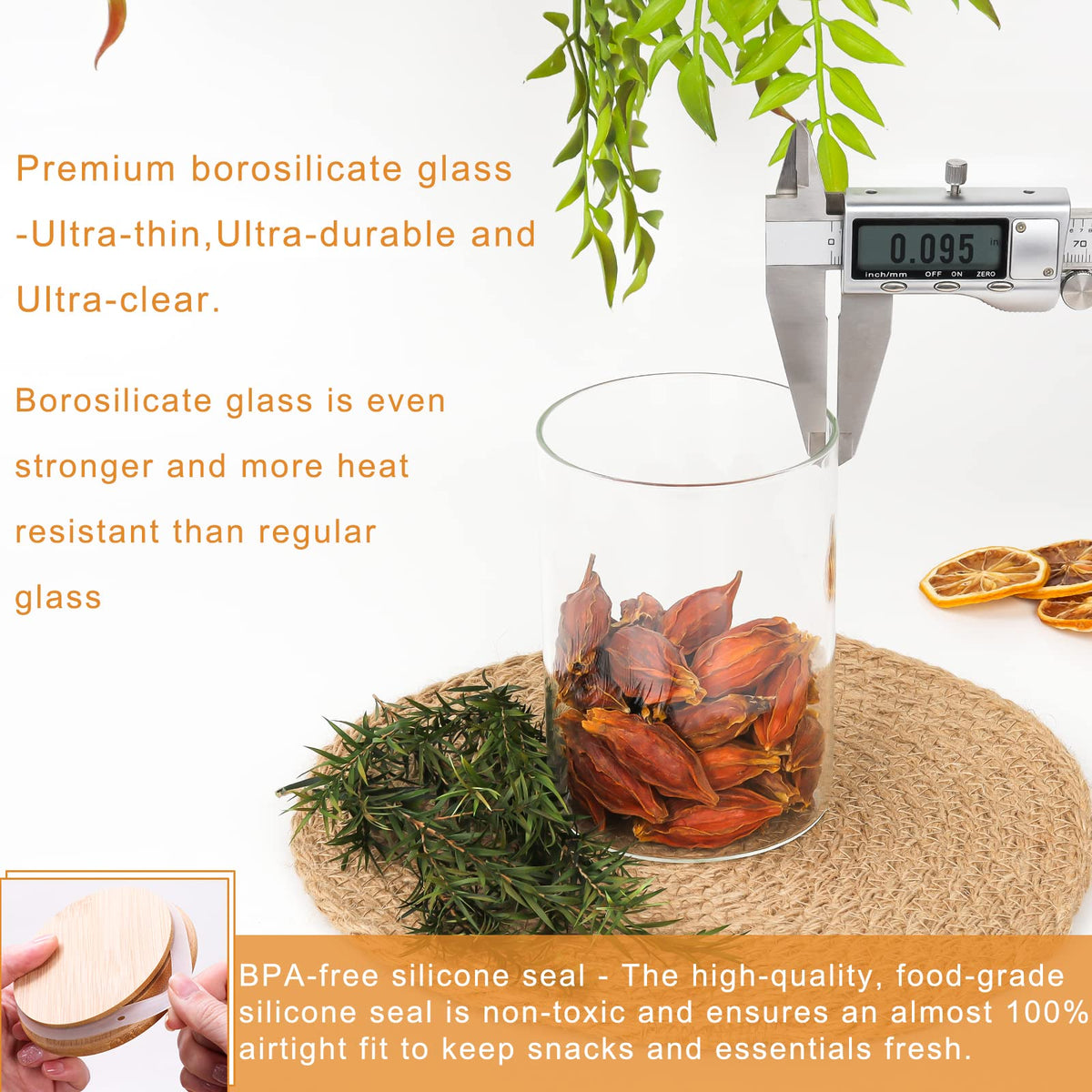 9 Pack 16 oz Glass Jars with Airtight Bamboo Lids B156147