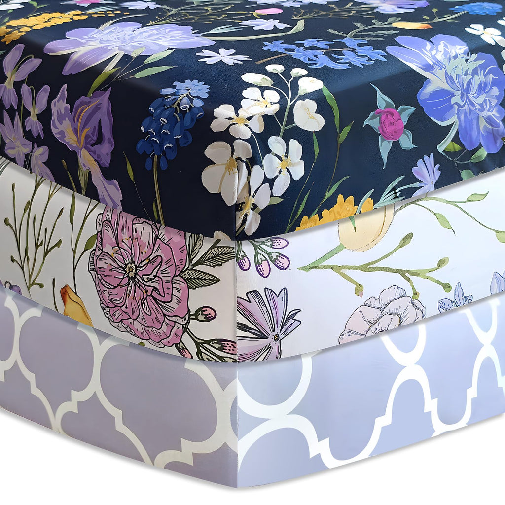 Soft Floral Crib Sheets 3 Pack 28'' X 52'' Fitted Microfiber Violet J727
