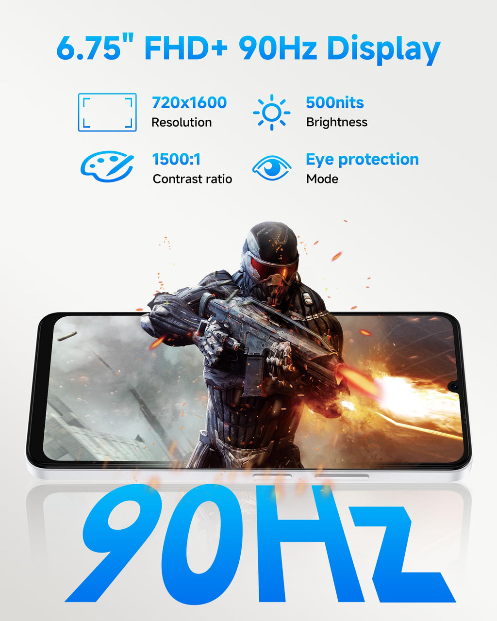 Unlocked Smartphone 8GB+128GB 6.75" 90Hz Android 14 50MP Camera 6000mAh White A790