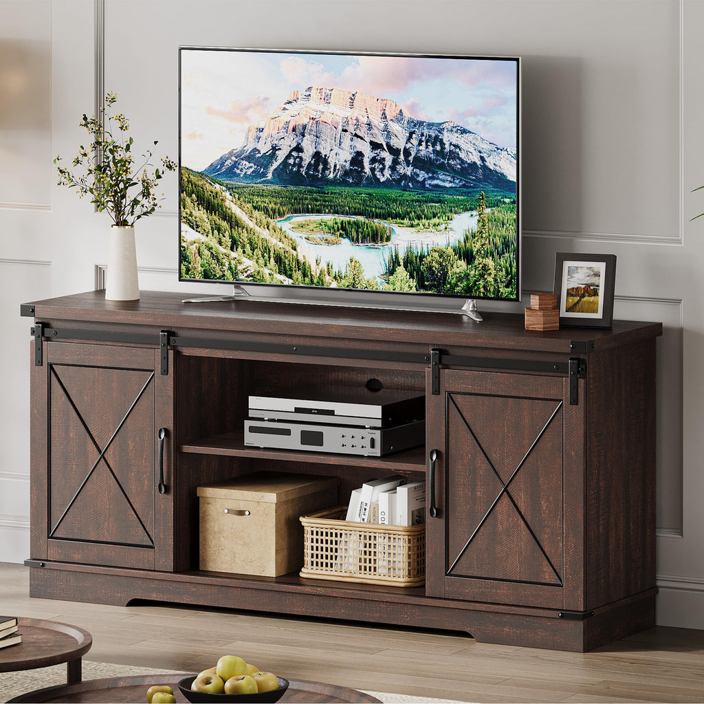 59 Inch TV Stand with Sliding Barn Doors J62930
