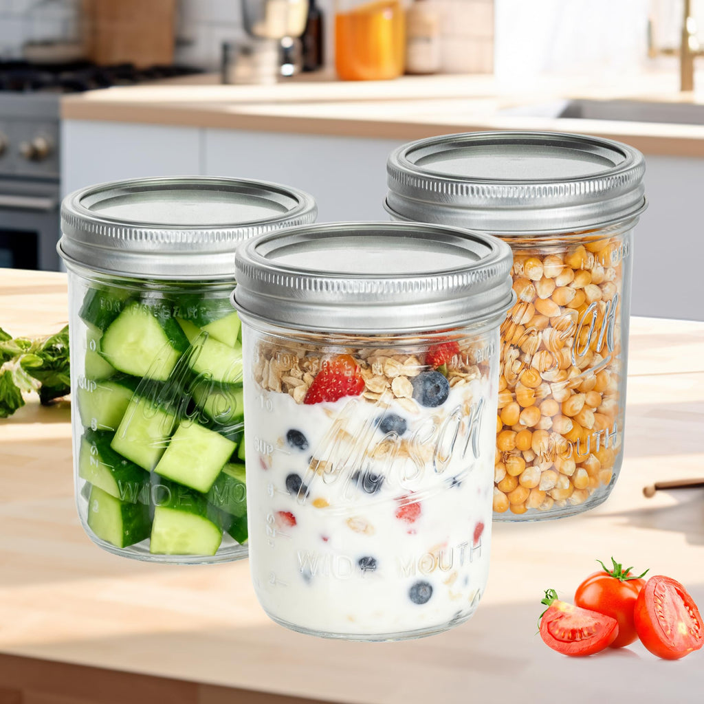 16 oz Wide Mouth Glass Mason Jars with Lids 8 Pack A9330
