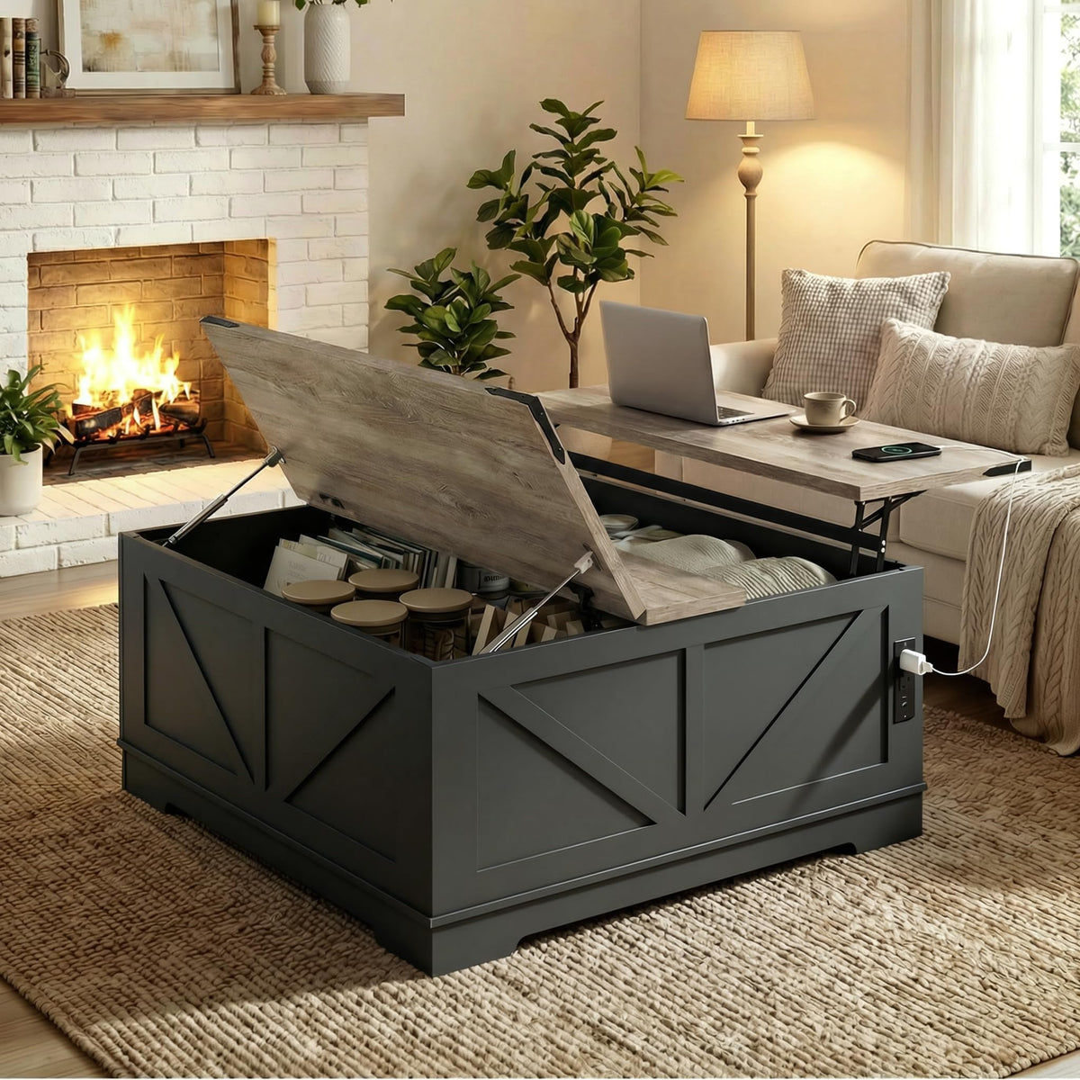 Black Lift Top Wood Coffee Table with Storage L98183