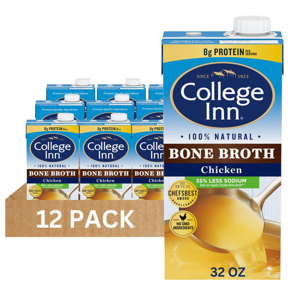 100% Natural Reduced Sodium Chicken Bone Broth 32 Oz (Pack of 12) J4305
