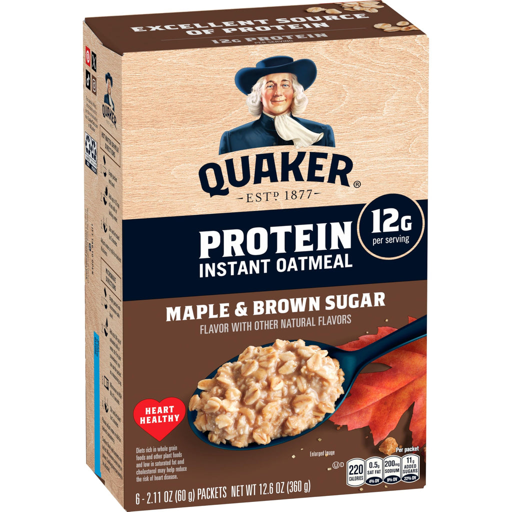 Instant Oatmeal, Maple Brown Sugar, 12g Protein, 2.11 oz Packets, 6 Pack U3649