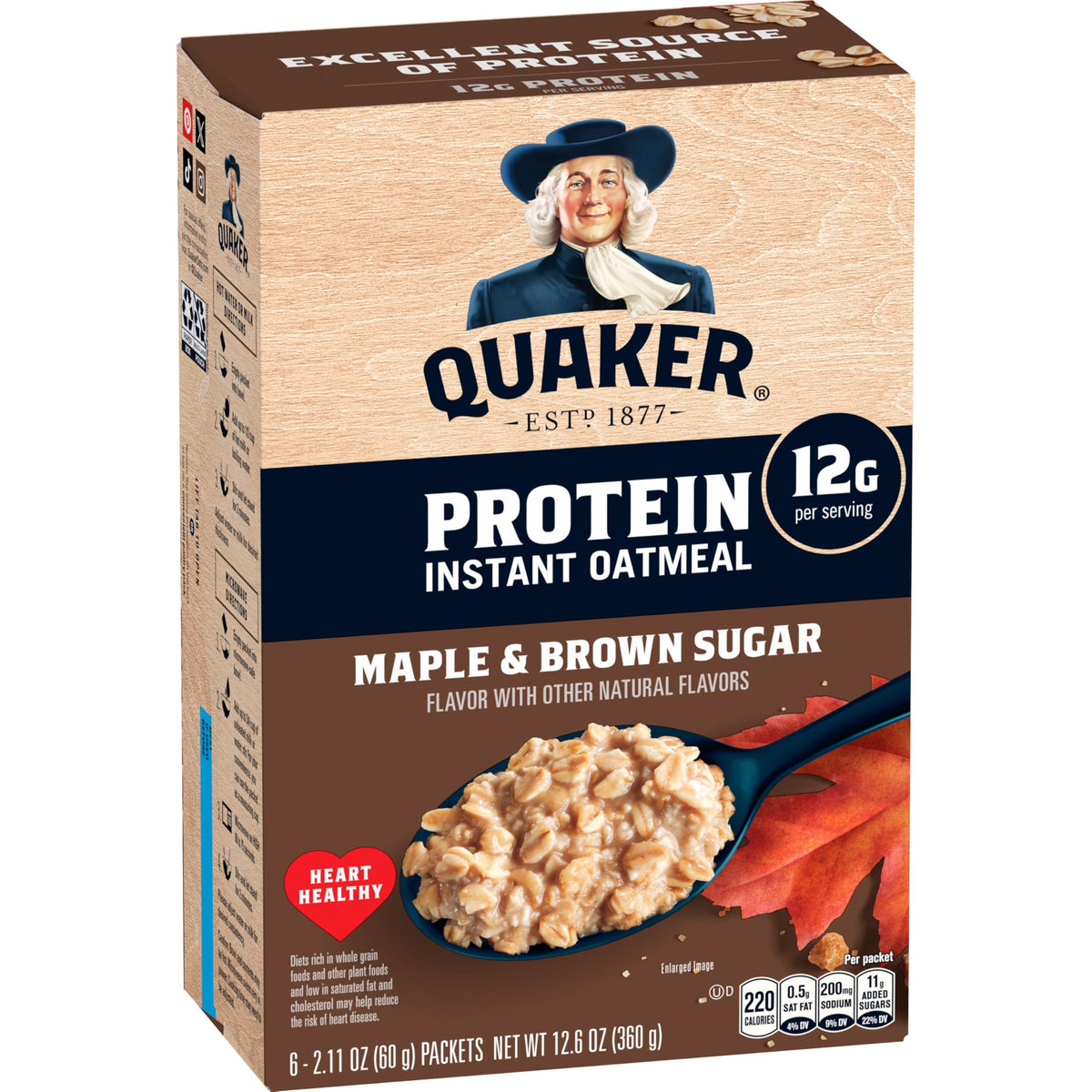 Instant Oatmeal, Maple Brown Sugar, 12g Protein, 2.11 oz Packets, 6 Pack U3649