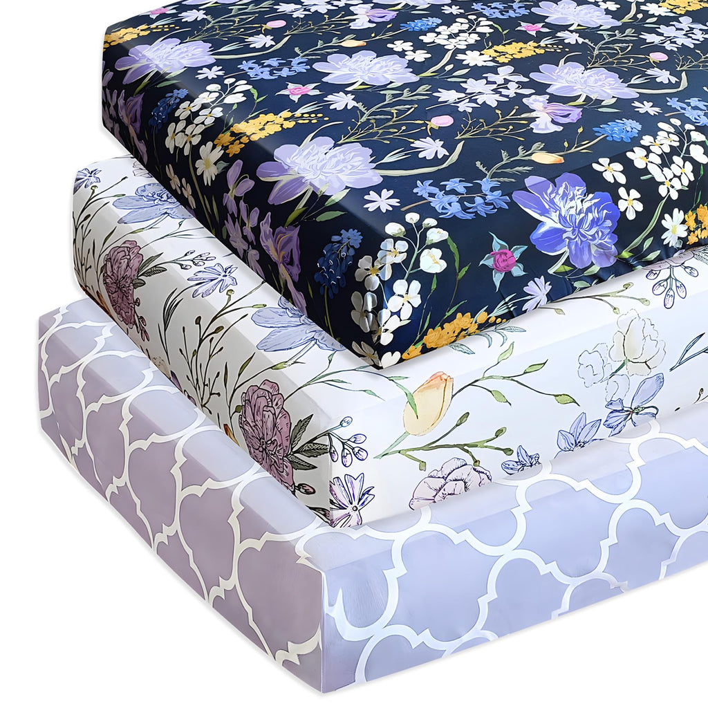Soft Floral Crib Sheets 3 Pack 28'' X 52'' Fitted Microfiber Violet J727