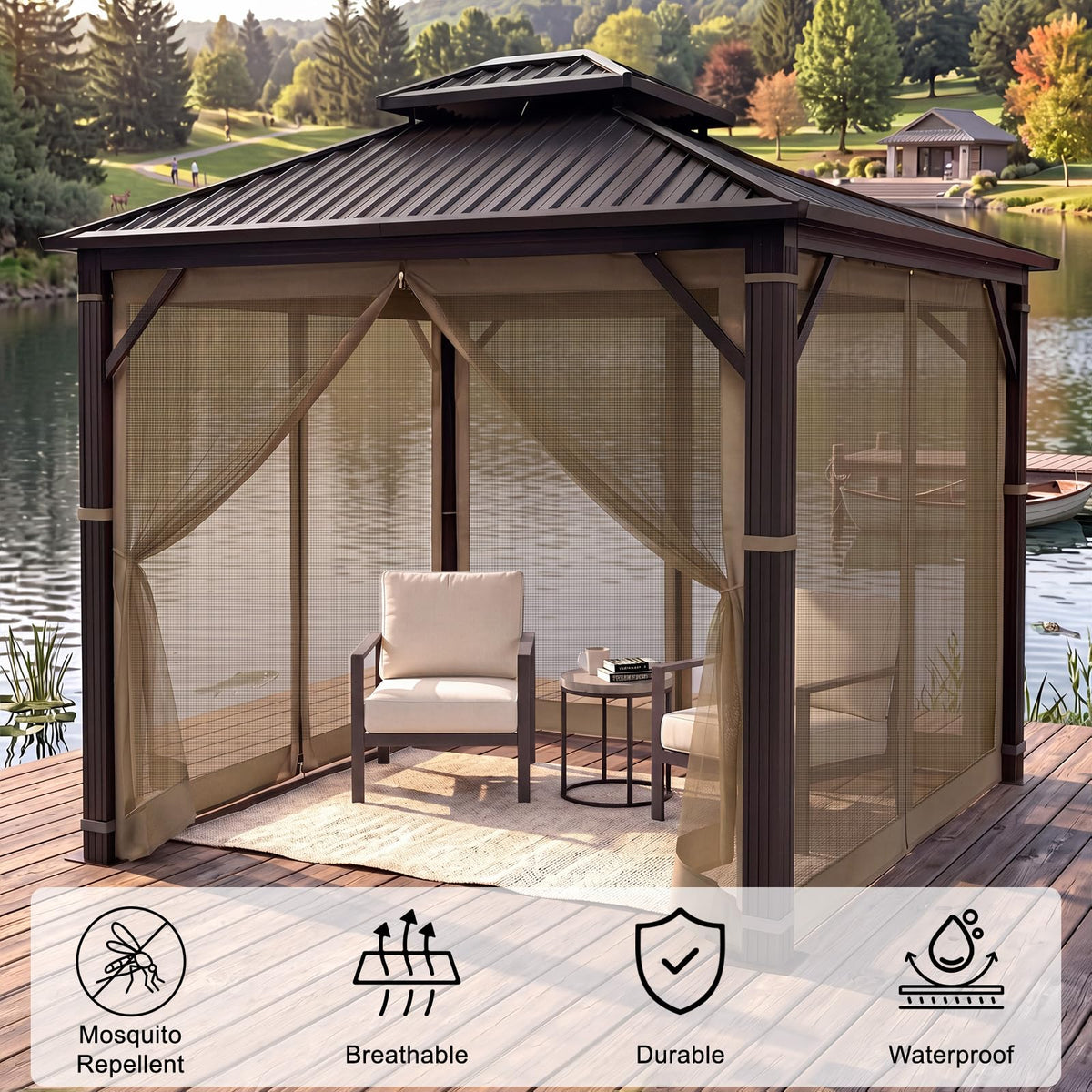 10x12 4-Panel Mosquito Netting Sidewall with Zipper C936