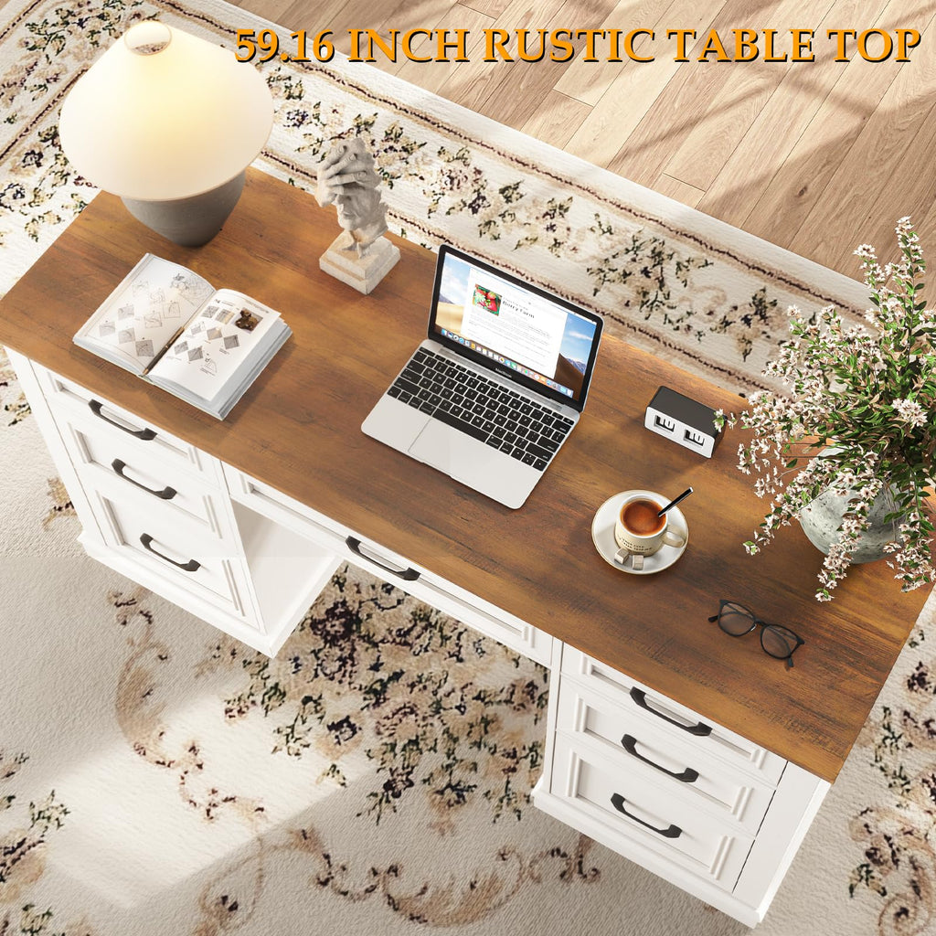 Antique White Executive Desk with File Drawers K49286