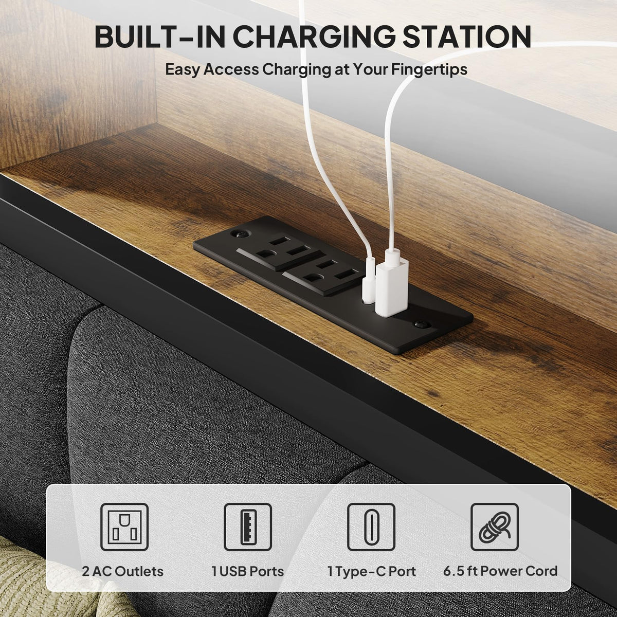 Full Bed Frame with LED Lights and Charging Station M554