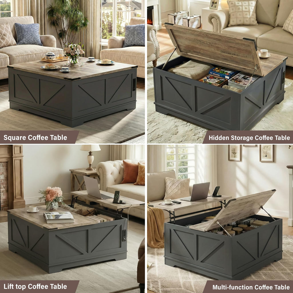 Black Lift Top Wood Coffee Table with Storage L98183