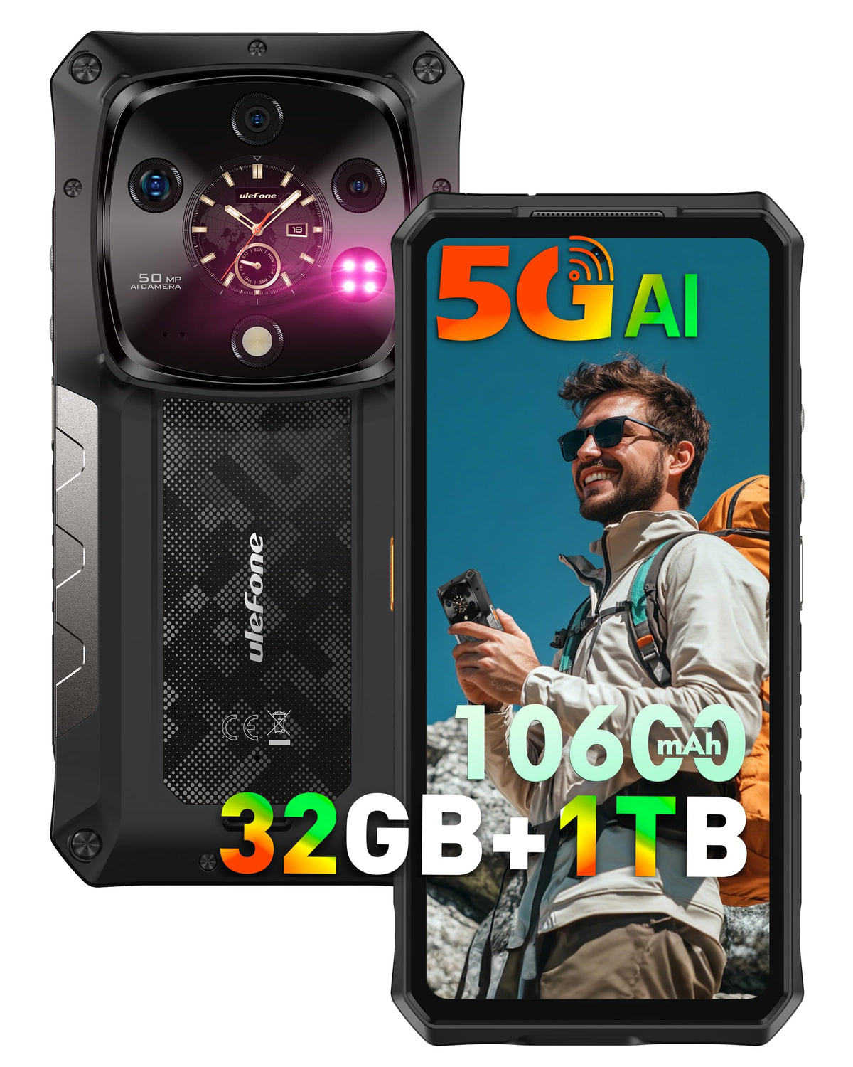 5G AI Rugged Phone, 32GB+1TB/2TB Expansion, 6.67" Dual Screen, 64MP+50MP+50MP Camera, 120W, IP68/IP69K, Android 15 X2641