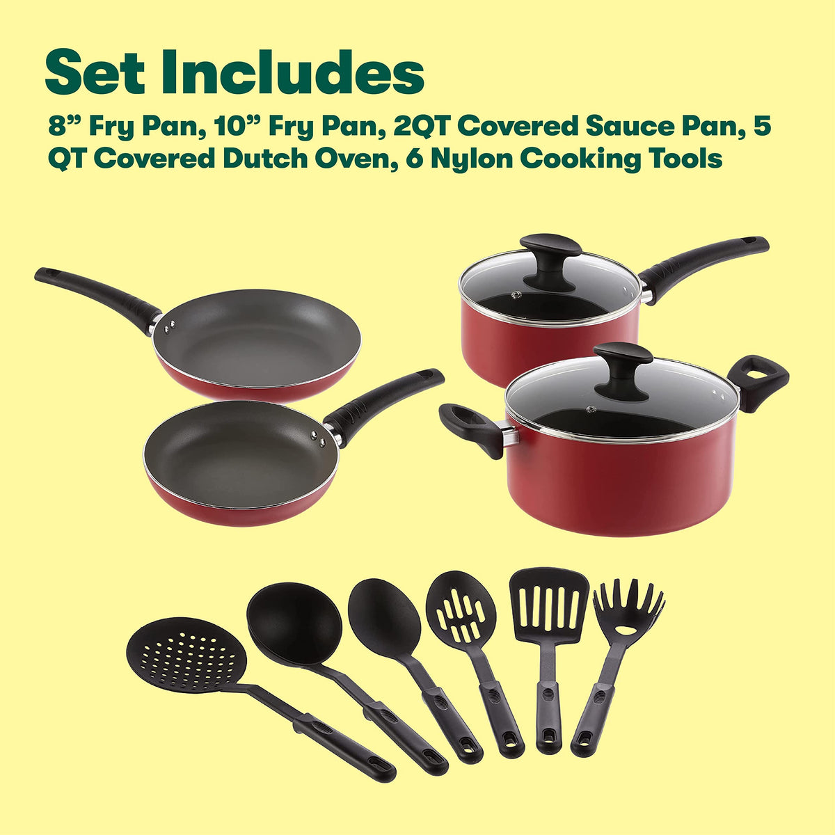 12 Piece Nonstick Red Cookware Set M955974