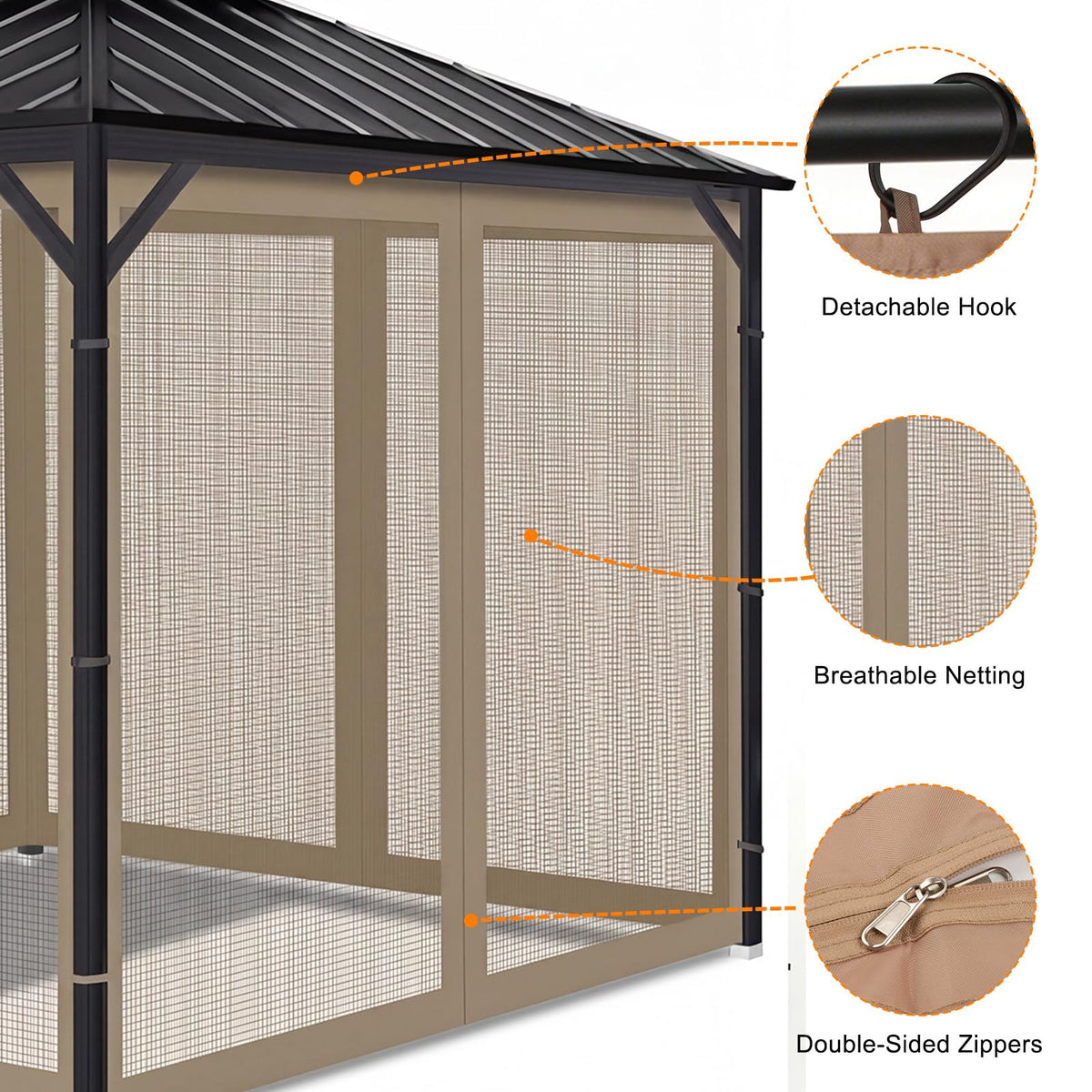 10x12 4-Panel Mosquito Netting Sidewall with Zipper C936