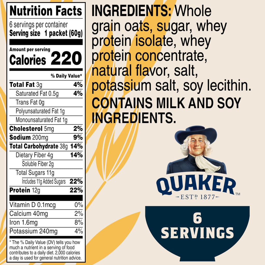 Instant Oatmeal, Maple Brown Sugar, 12g Protein, 2.11 oz Packets, 6 Pack U3649