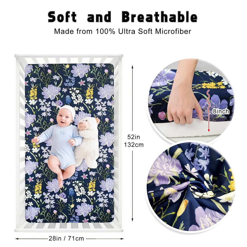 Soft Floral Crib Sheets 3 Pack 28'' X 52'' Fitted Microfiber Violet J727