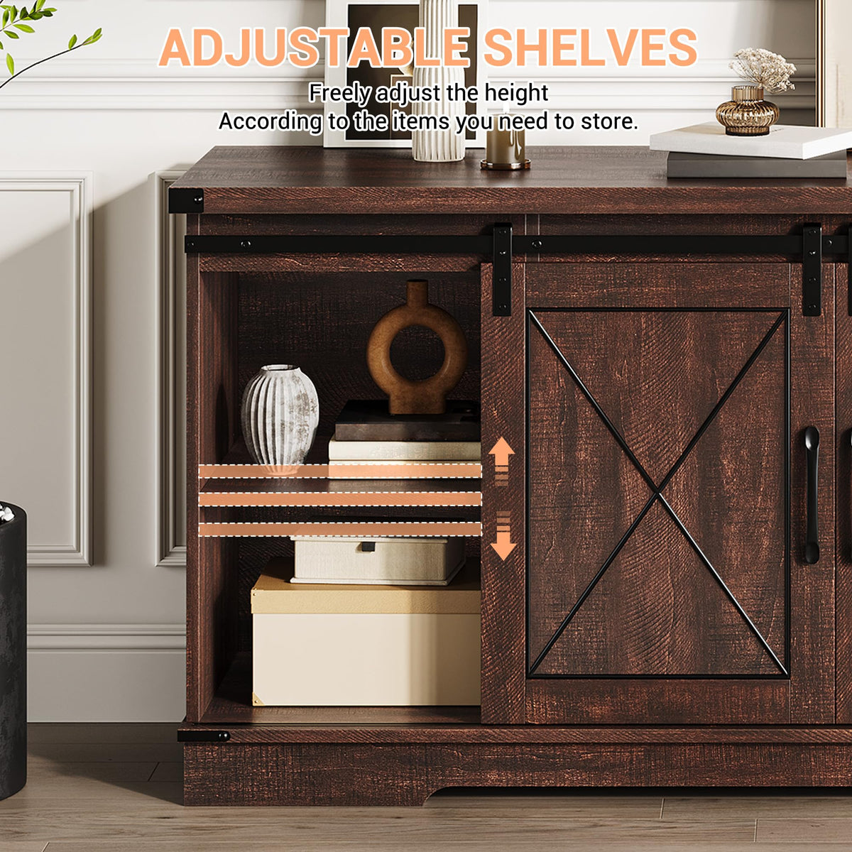 59 Inch TV Stand with Sliding Barn Doors J62930