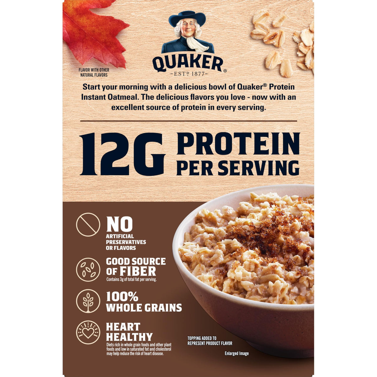 Instant Oatmeal, Maple Brown Sugar, 12g Protein, 2.11 oz Packets, 6 Pack U3649