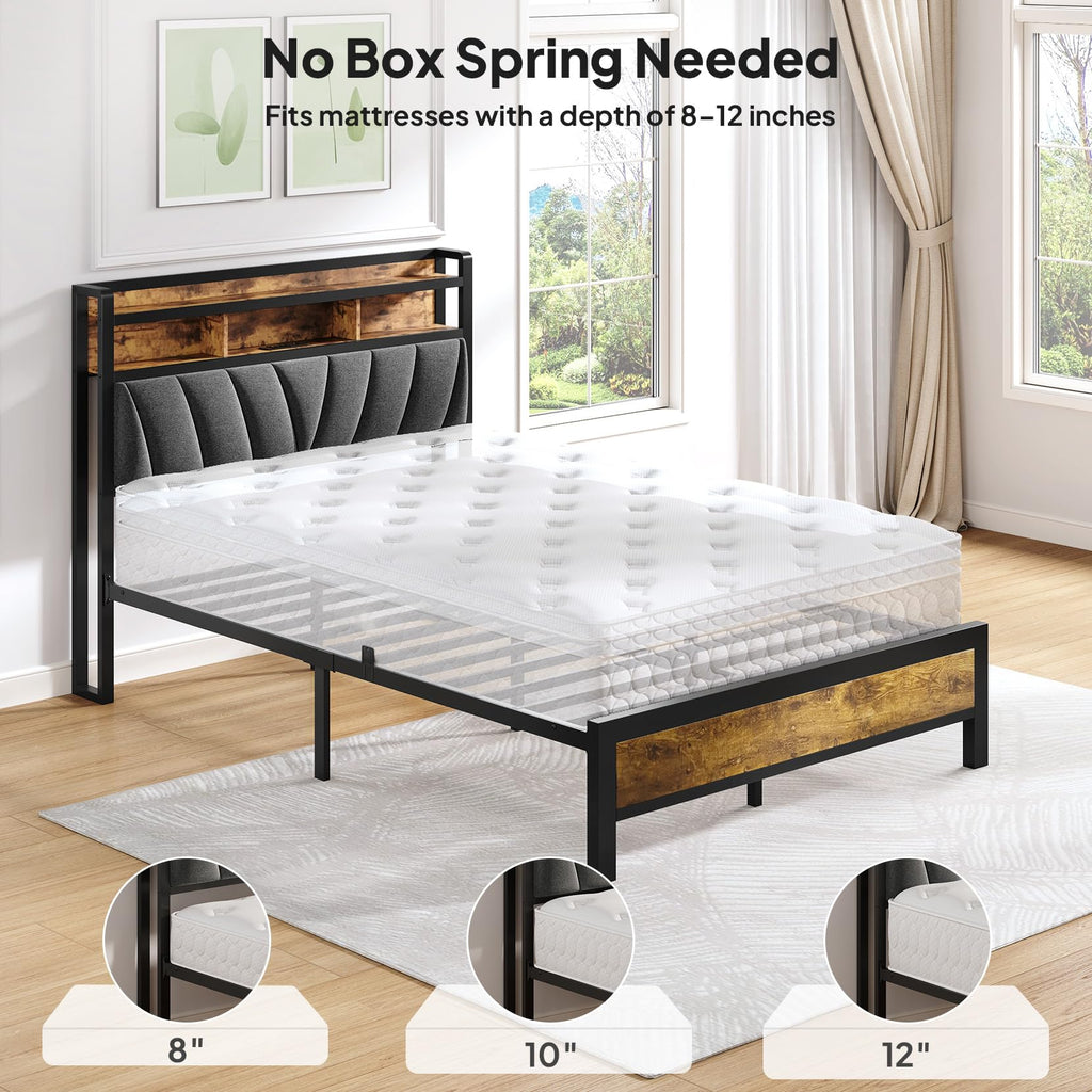 Full Bed Frame with LED Lights and Charging Station M554