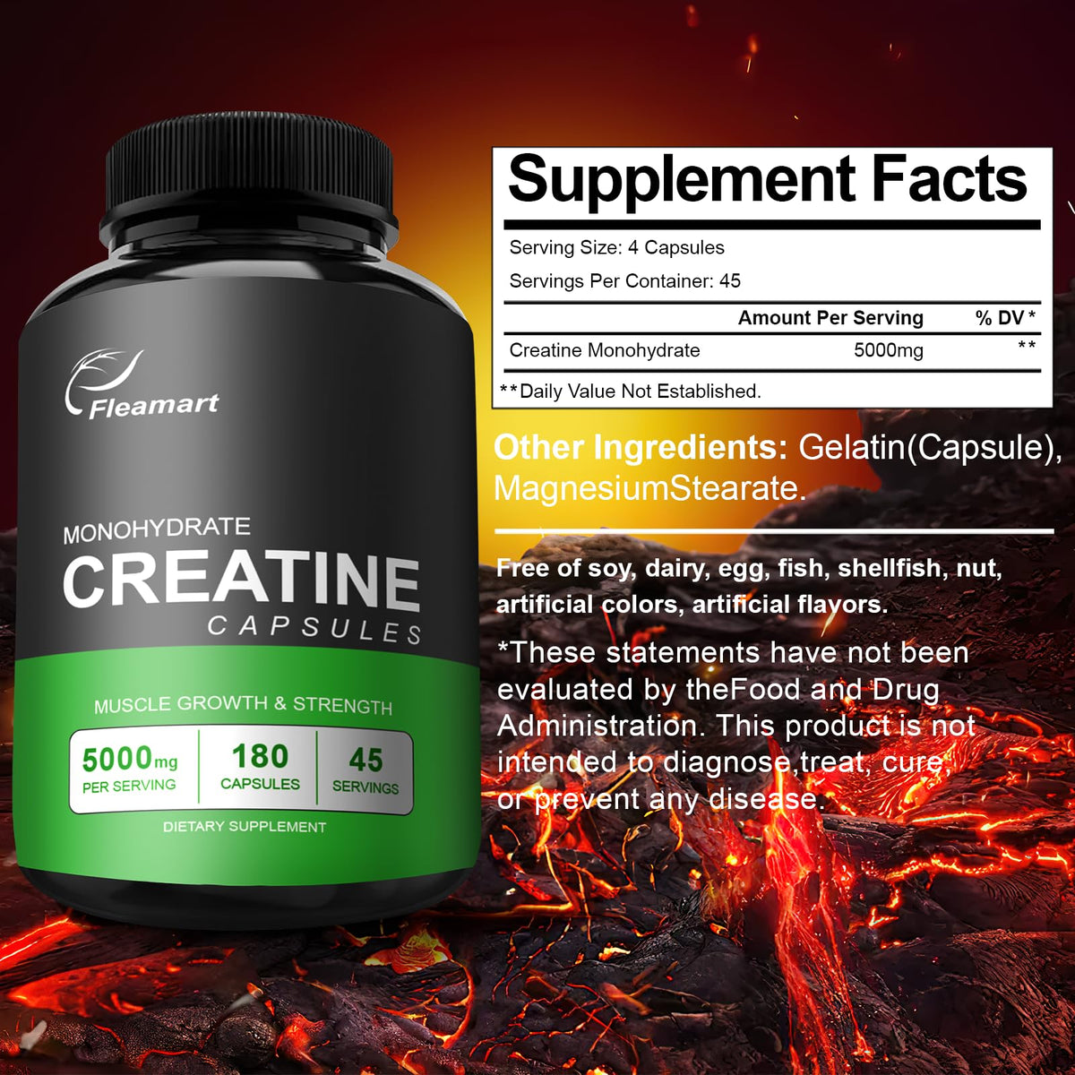 Micronized Creatine Monohydrate 5000mg 180 Capsules U4063