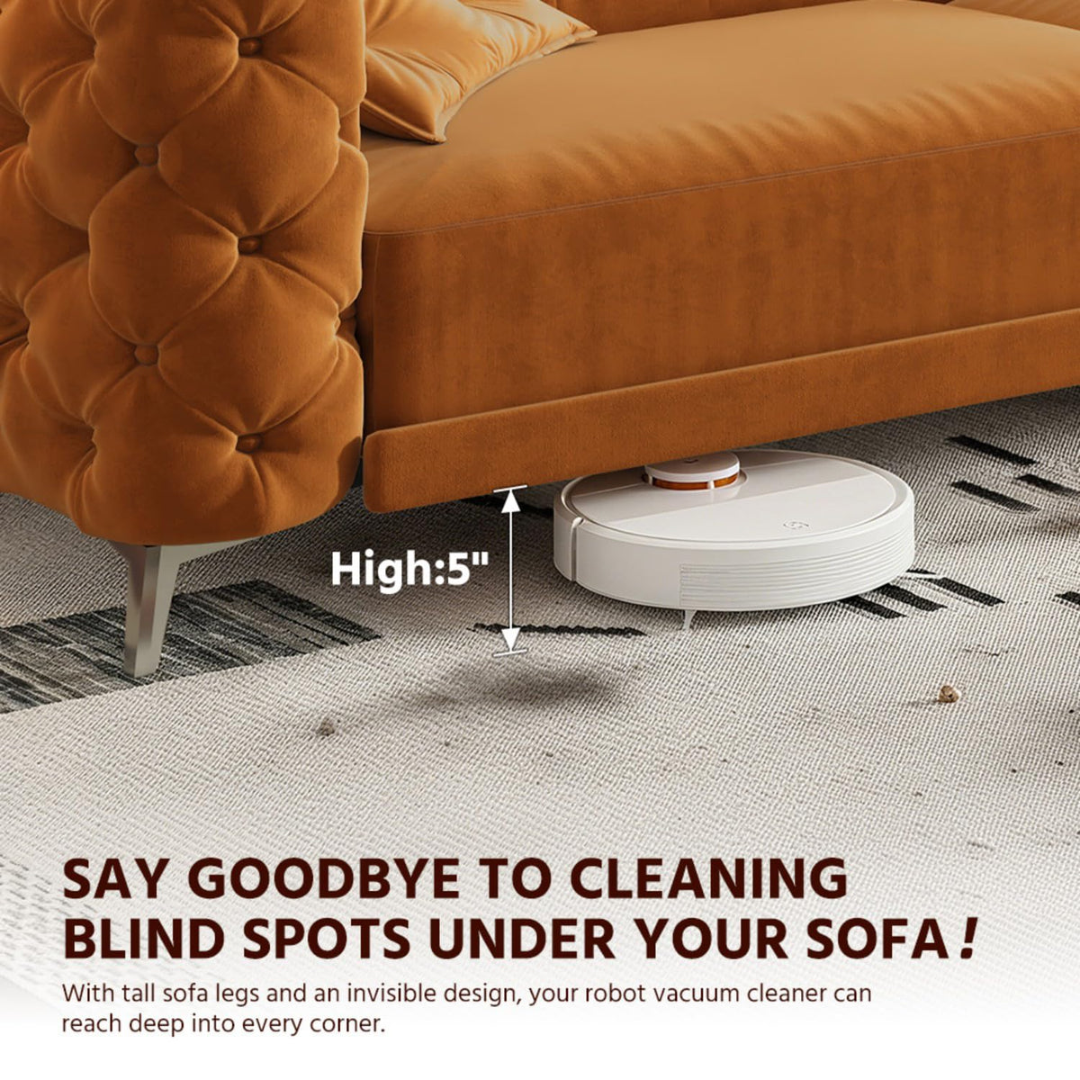 Orange Convertible Pull Out Sofa Bed Velvet Sleeper Sofa H6054