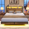 Queen Size Metal Platform Bed Frame with Storage Headboard Q578