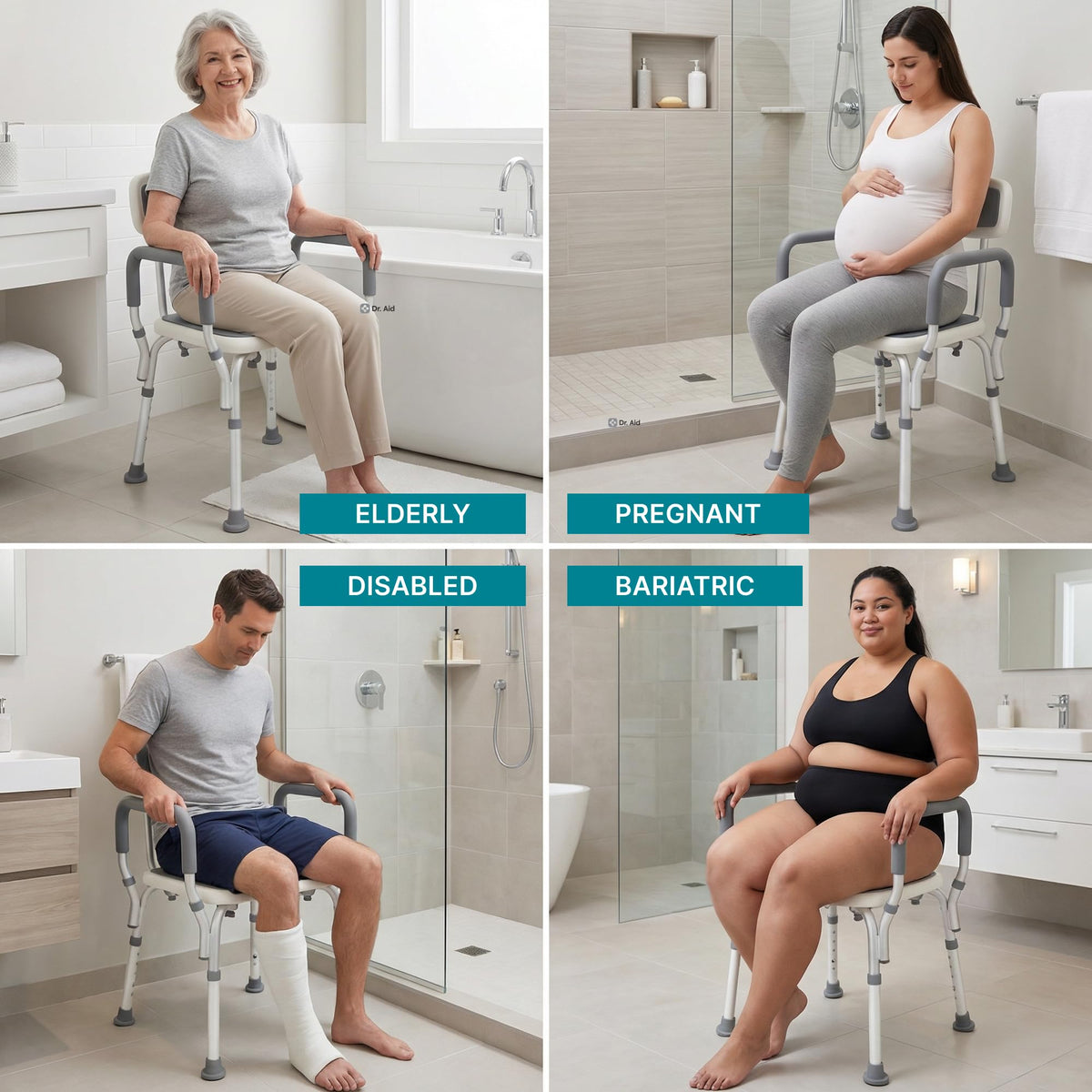 Shower Chair, 6-Height Adjustable, 400 lbs O174