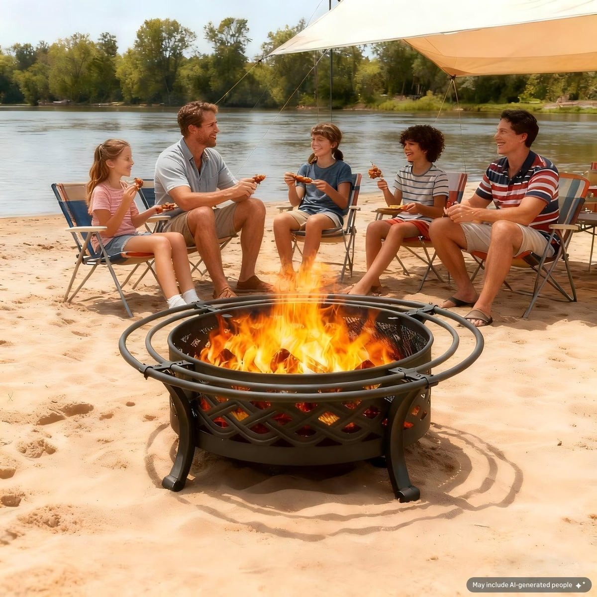 36 Inch Outdoor Fire Pit with Spark Screen Black O2054
