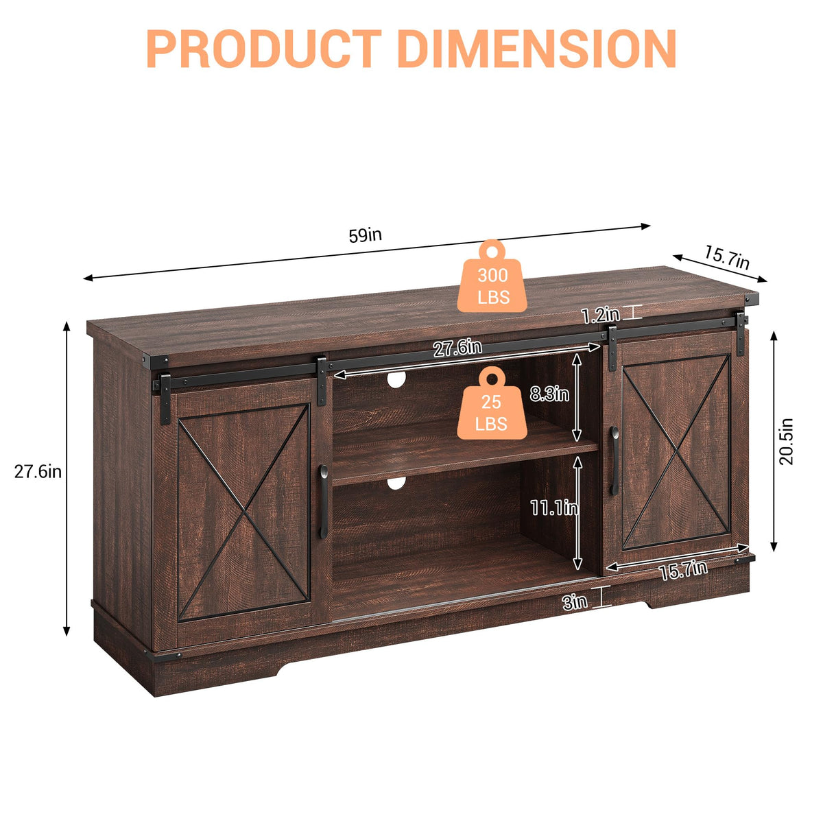 59 Inch TV Stand with Sliding Barn Doors J62930