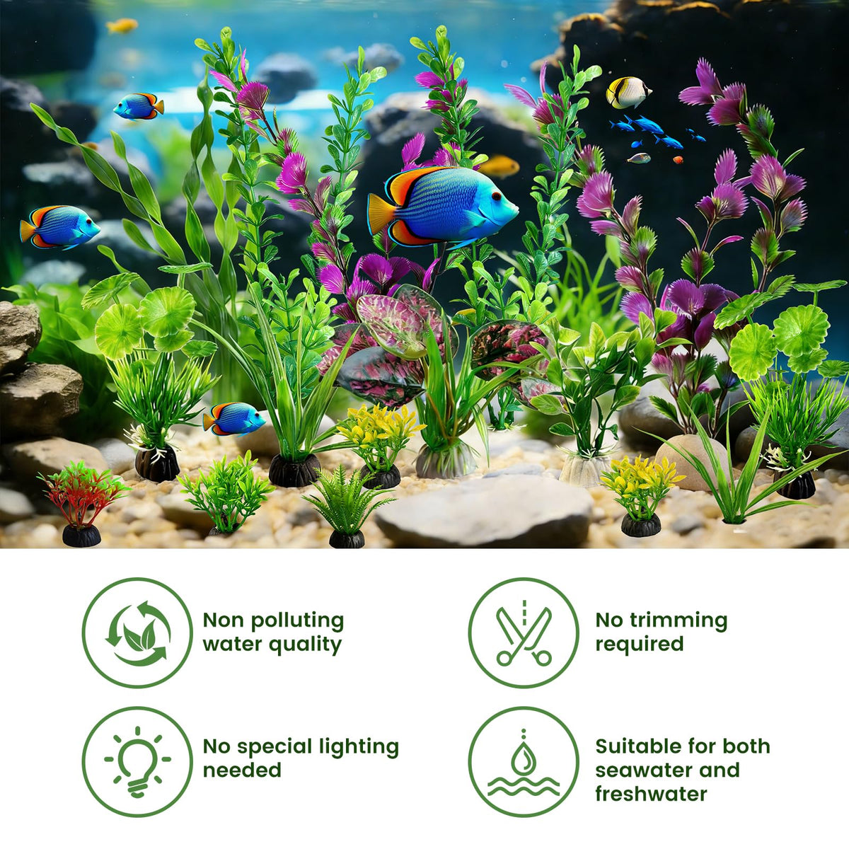 Artificial Aquarium Plants Green Plastic Fish Tank Decorations L638