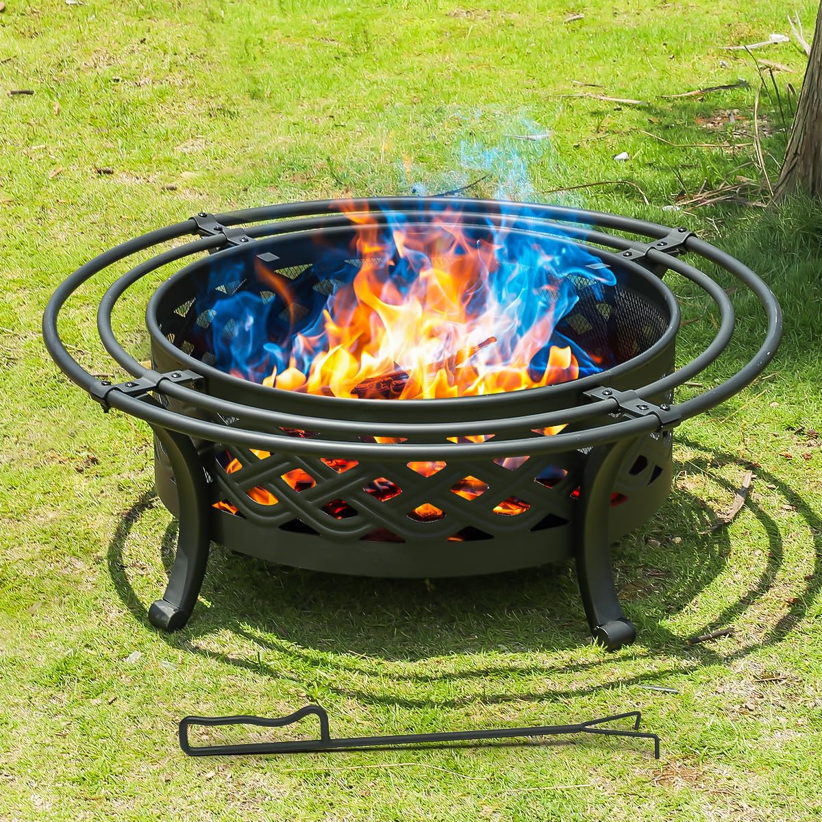 36 Inch Outdoor Fire Pit with Spark Screen Black O2054