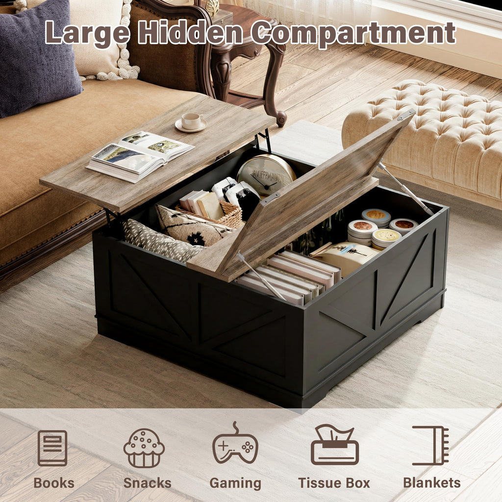 Black Lift Top Wood Coffee Table with Storage L98183