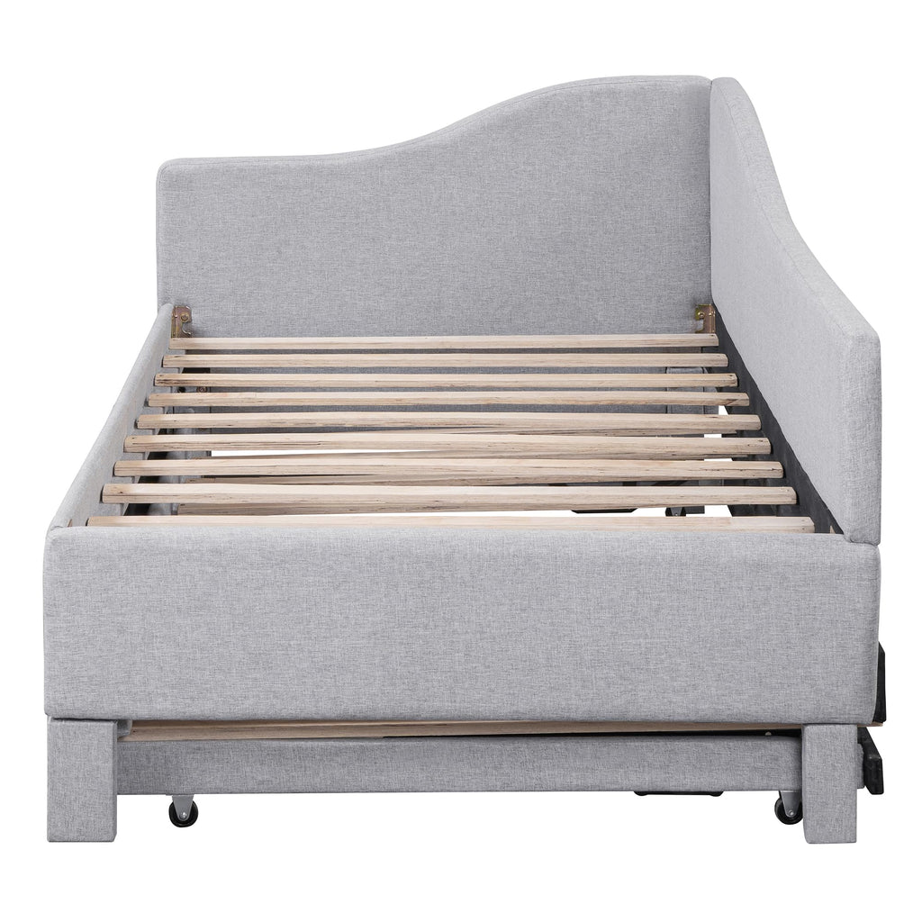 Twin Size Linen Extendable Upholstered Daybed with Pop Up Trundle M6968
