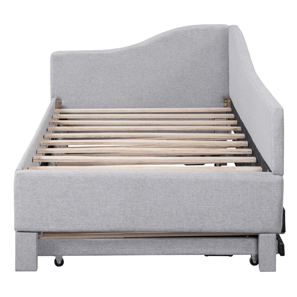 Twin Size Linen Extendable Upholstered Daybed with Pop Up Trundle M6968