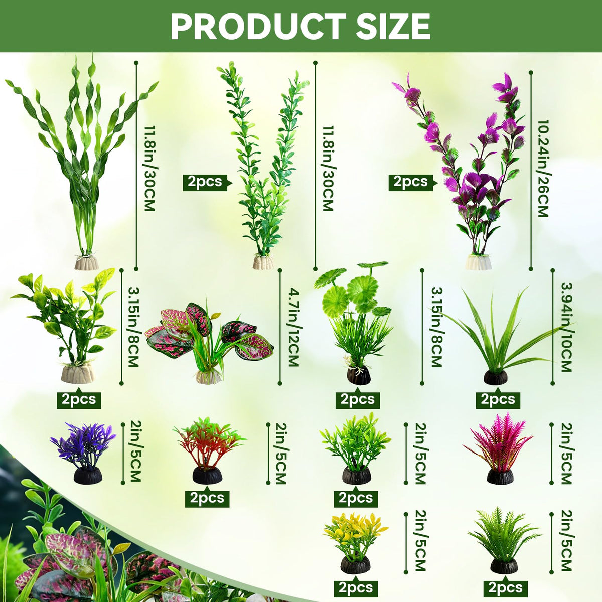 Artificial Aquarium Plants Green Plastic Fish Tank Decorations L638