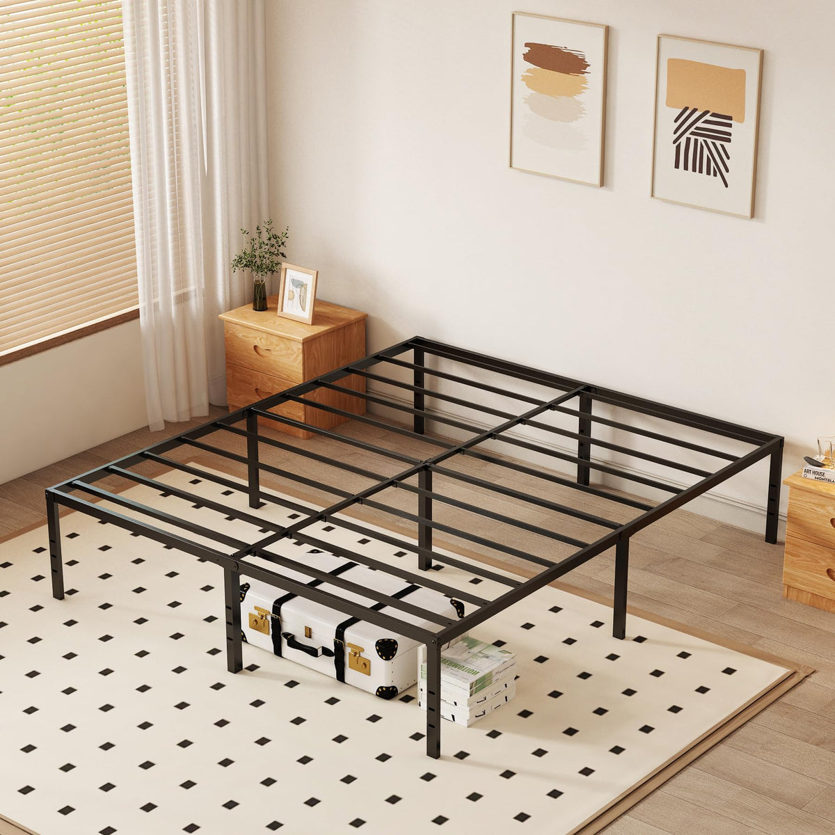 Queen 18 Inch Metal Platform Bed Frame, Black K82984