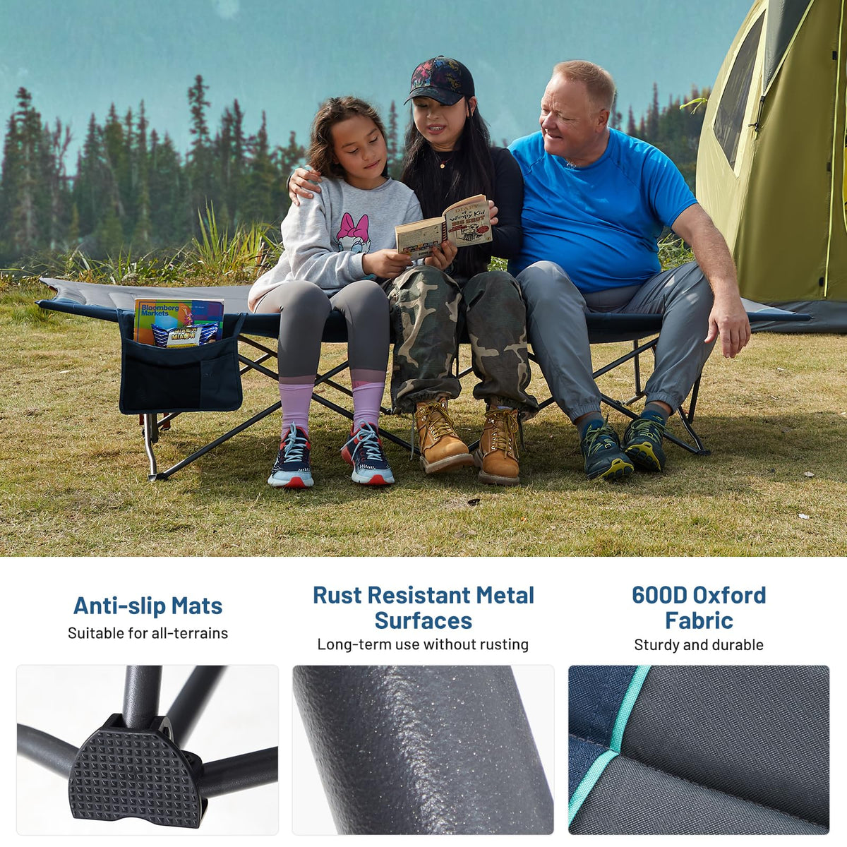 31.8" Extra Wide Heavy Duty Camping Cot with Carry Bag, Blue, 2 Pack V684