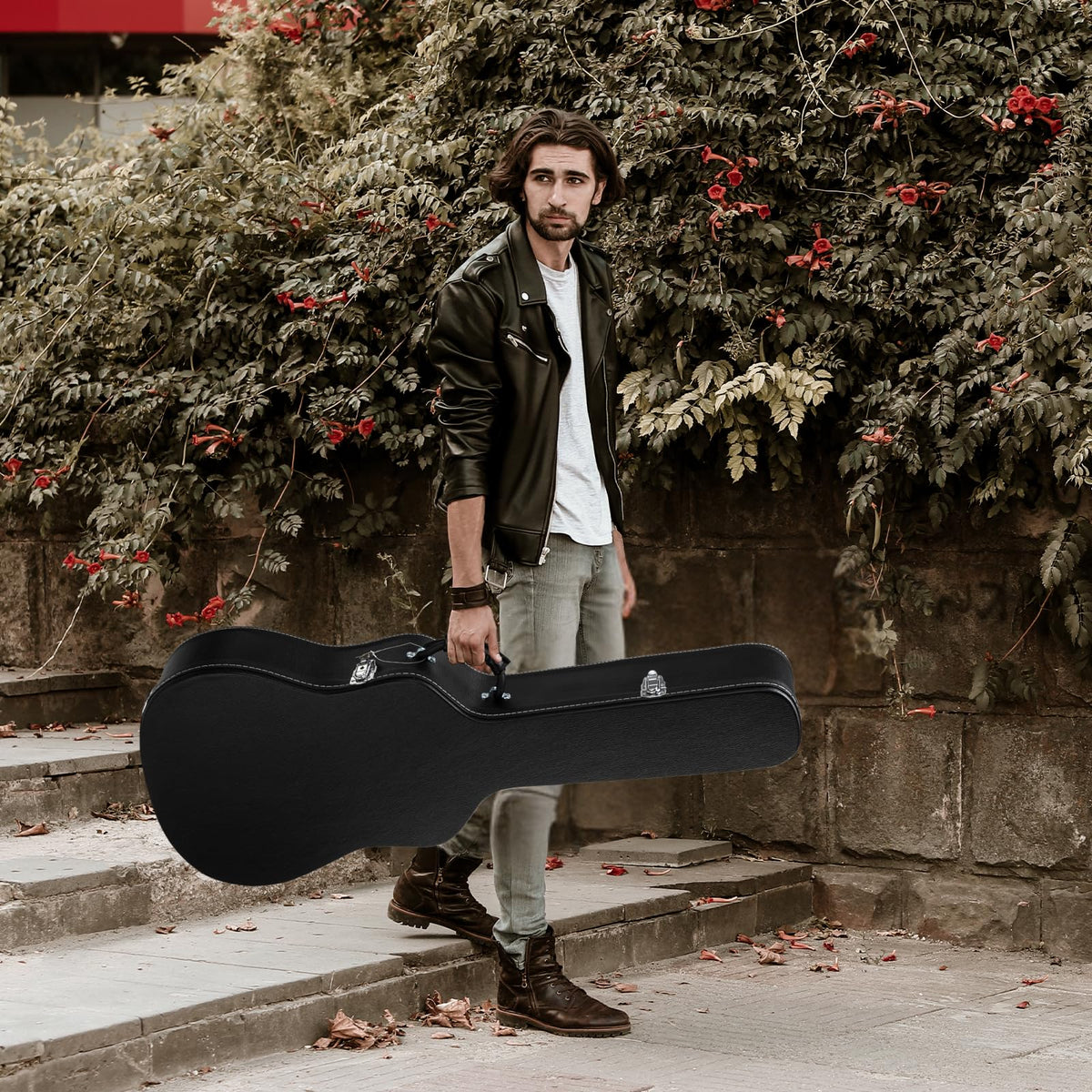 41 Inch Acoustic Guitar Hard Case with Lock Latch, Black E970