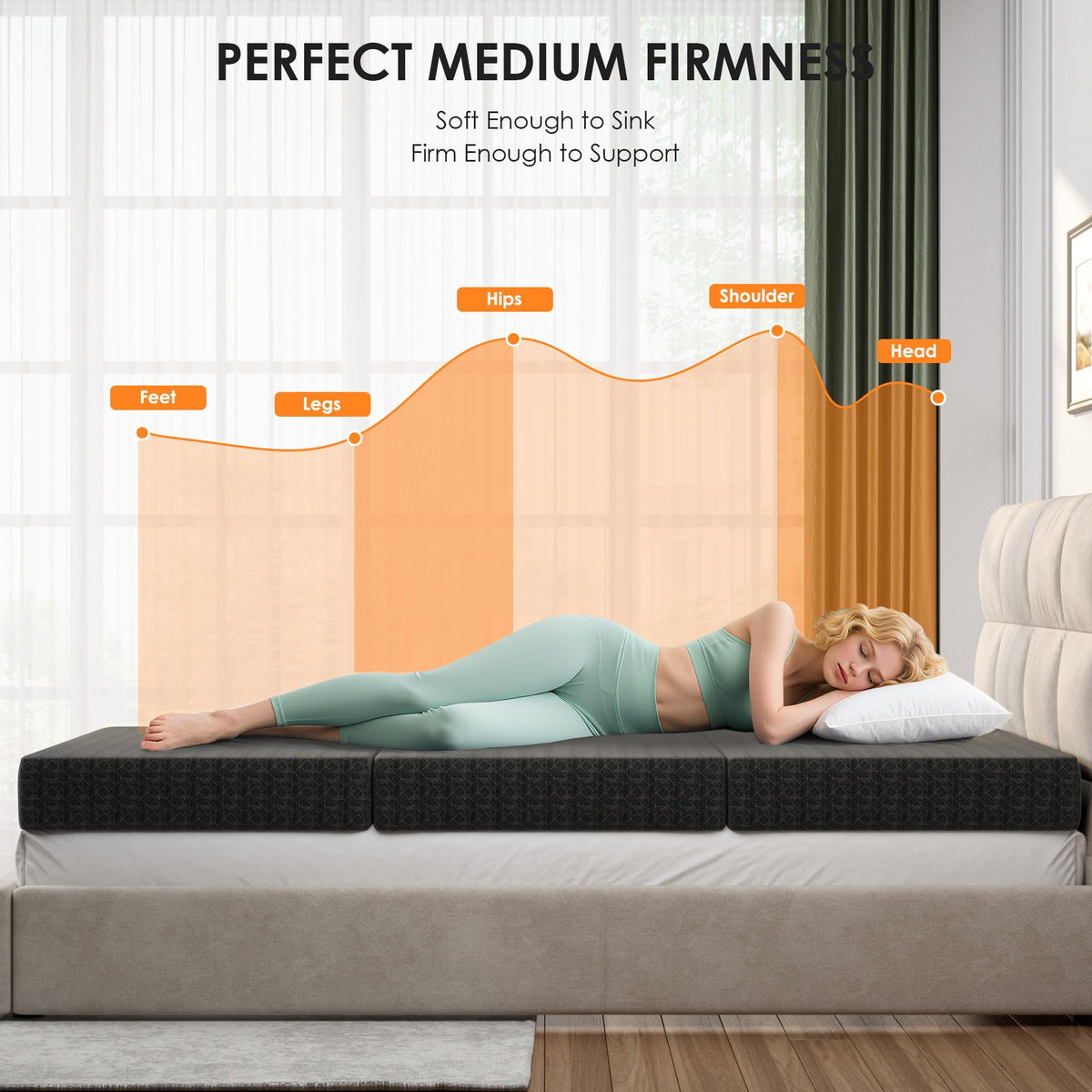 4 Inch Tri-Fold Twin Size Memory Foam Mattress with Washable Cover J377756