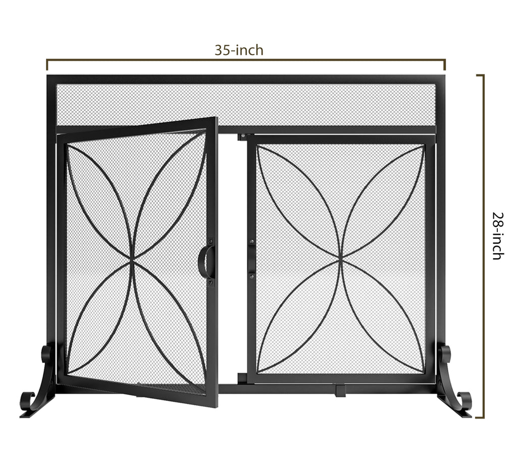 Magnetic Double Door Black Wrought Iron Fireplace Screen J78138