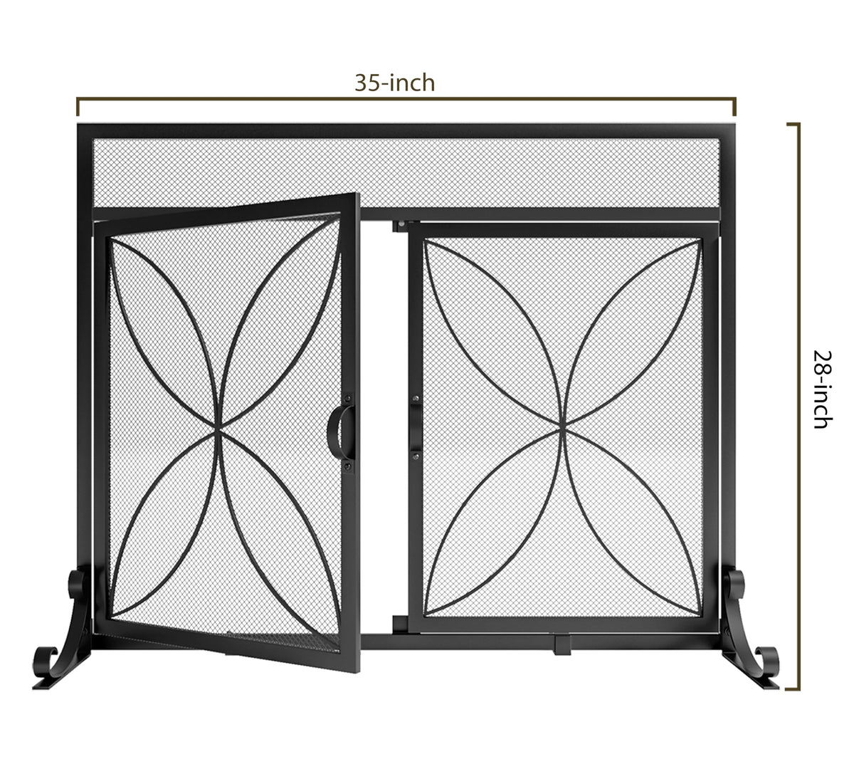Magnetic Double Door Black Wrought Iron Fireplace Screen J78138